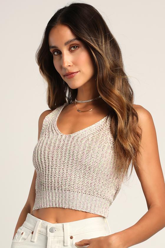 Let's Get Away Purple Multi Knit Twist Back Tank Top