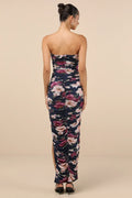 Averie Navy Floral Mesh Strapless Maxi Dress