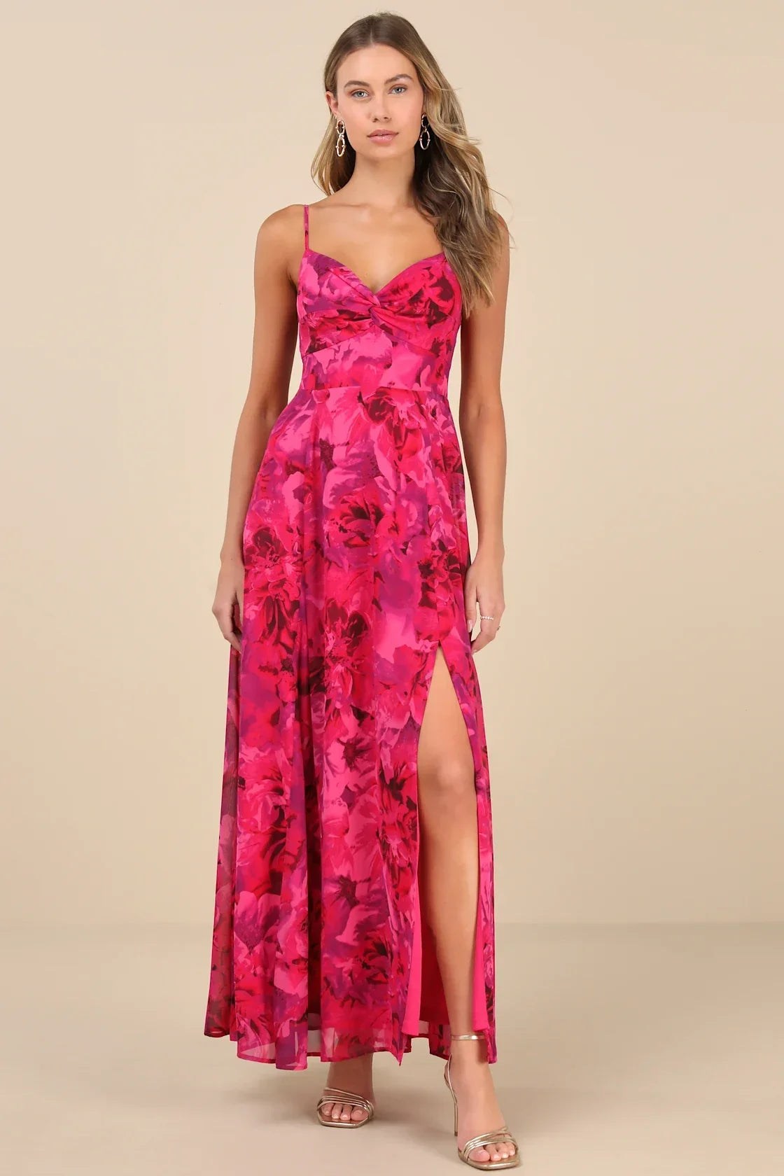 Beautiful Soul Teal Green Floral Print Twist-Front Maxi Dress