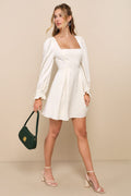 Elegant Adoration Cream Floral Jacquard Long Sleeve Mini Dress