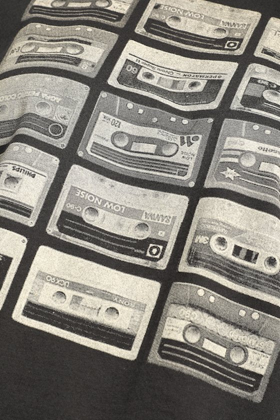 Cassette Washed Black Cropped Graphic Muscle Tank Top