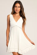 Endlessly Enticing White Embroidered Babydoll Mini Dress