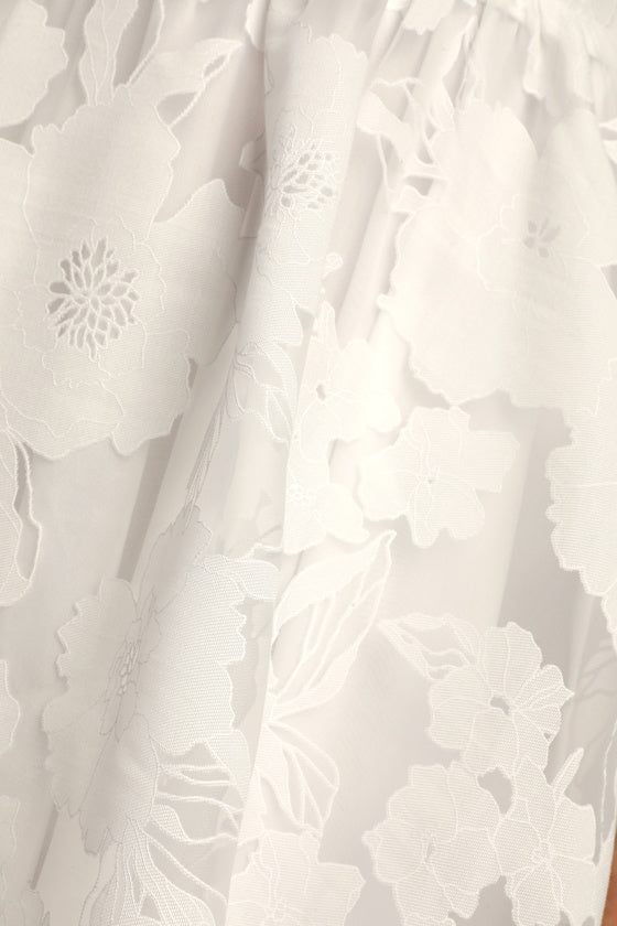 Floral Feelings White Floral Jacquard Babydoll Mini Dress