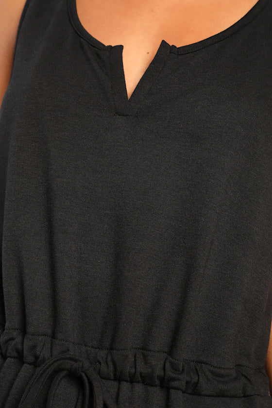 Easy as Can Be Black Sleeveless Drawstring Lounge Jumpsuit