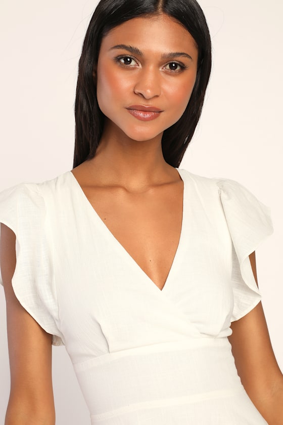 Sweeten Me Up White Flutter Sleeve Mini Dress With Pockets