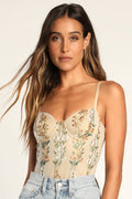 Essence of Elegance Beige Embroidered Bustier Bodysuit