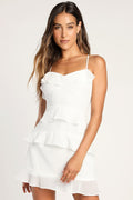 Terrifically Trendy White Tiered Ruffled Mini Dress