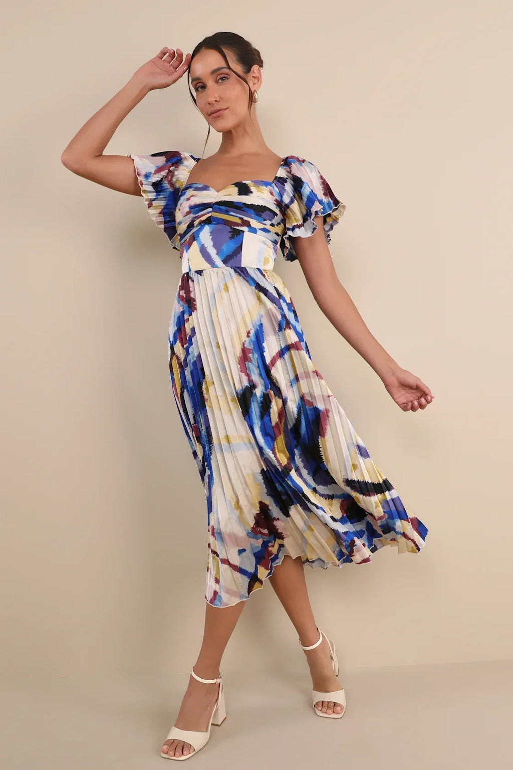 Authentically Yours Yellow Multi Abstract Print Satin Midi Dress