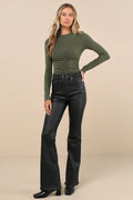 Casual Energy Light Brown Ruched Long Sleeve Crew Neck Top