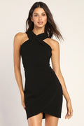 Headed to Cocktail Hour Black Halter Tulip Mini Dress