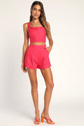 Perfectly Posted Bright Pink Linen High-Waisted Shorts