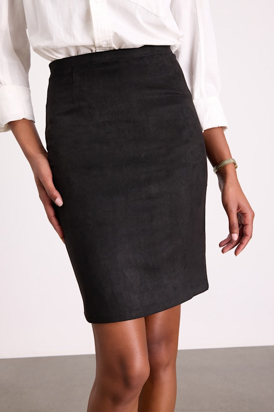 Superpower Black Suede Pencil Skirt