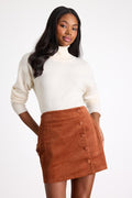Katherina Rust Brown Button Front Corduroy Skirt