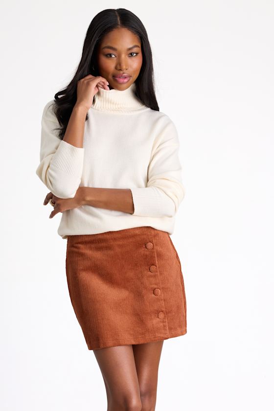 Katherina Rust Brown Button Front Corduroy Skirt