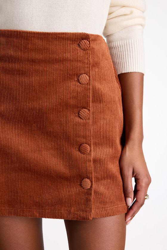 Katherina Rust Brown Button Front Corduroy Skirt