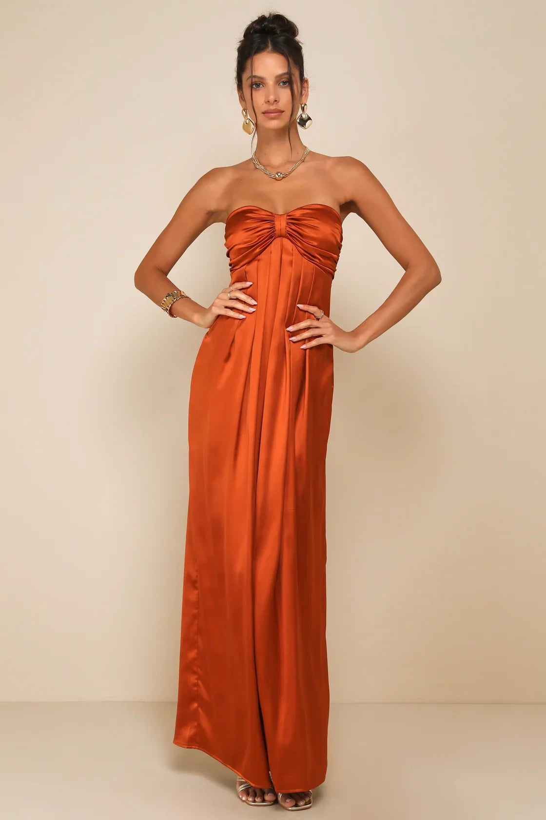 Memorable Entrance Dark Purple Strapless Satin Maxi Dress