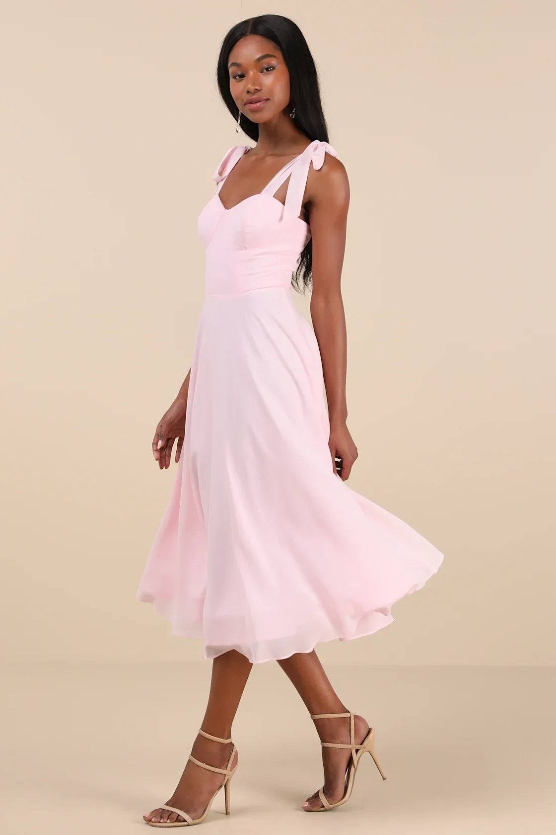 Sophisticated Charisma Navy Blue Tie-Strap A-Line Midi Dress