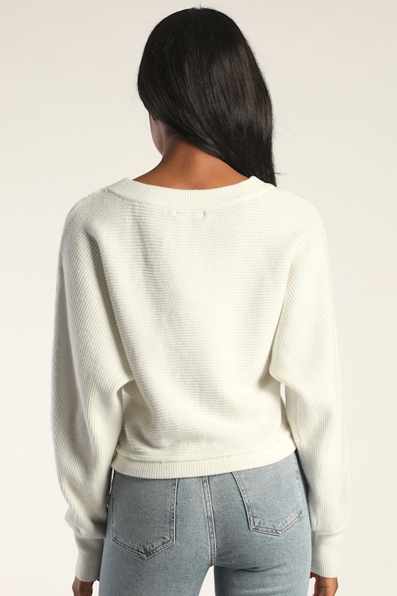 Fireside Flirt Ivory Ribbed Cropped Pullover Sweater