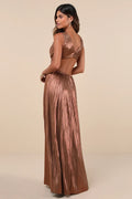 Shining Luxury Bronze Metallic Lurex Cutout Maxi Dress