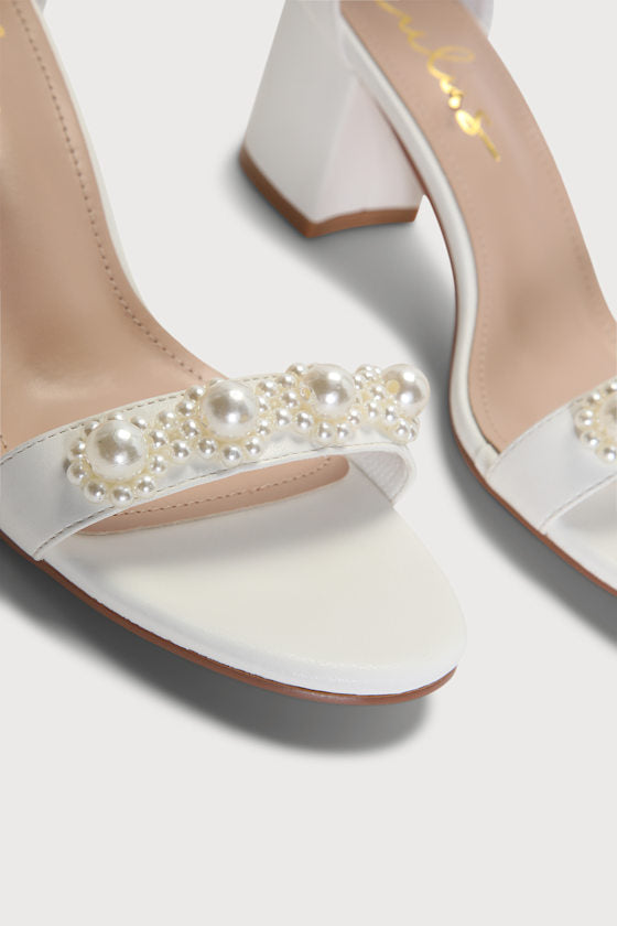 Kutest White Pearl Ankle Strap Heels