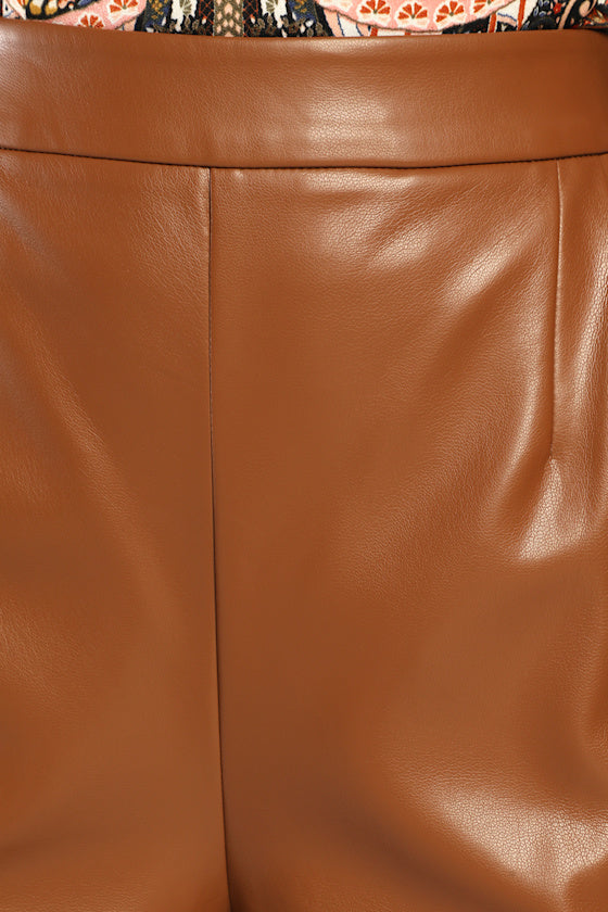 Kick It Brown Vegan Leather High-Waisted Trouser Pants