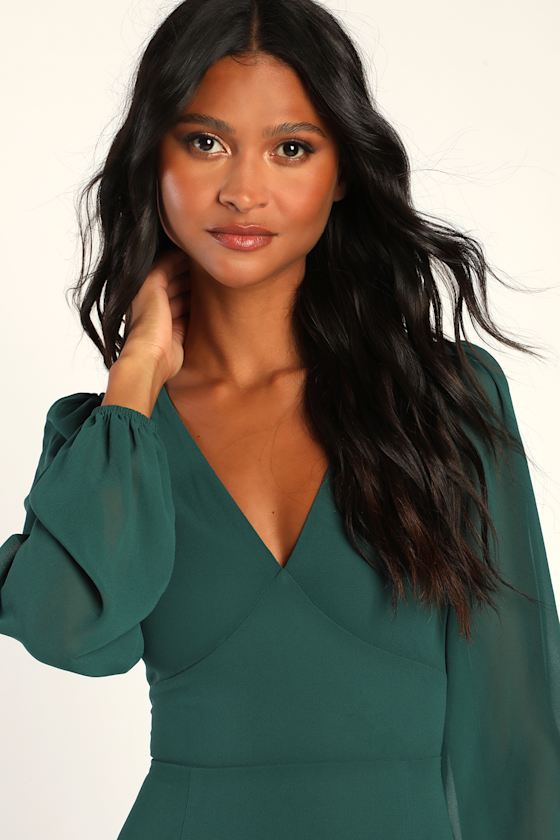 Tier Elegance Hunter Green Long Sleeve Tiered Maxi Dress