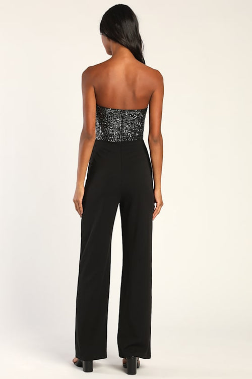 Total Hottie Black Sequin Strapless Jumpsuit