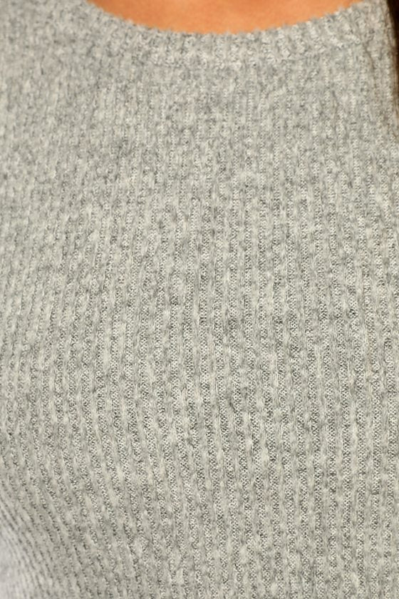 Everyday Babe Heather Grey Ribbed Long Sleeve Cutout Bodysuit