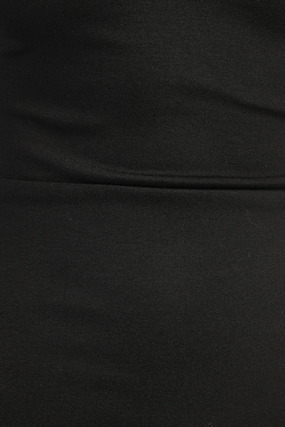 Dallas Black Crepe Knit Cold-Shoulder Mini Dress