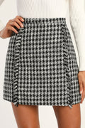 Get the Grade Black and White Houndstooth Tweed Mini Skirt