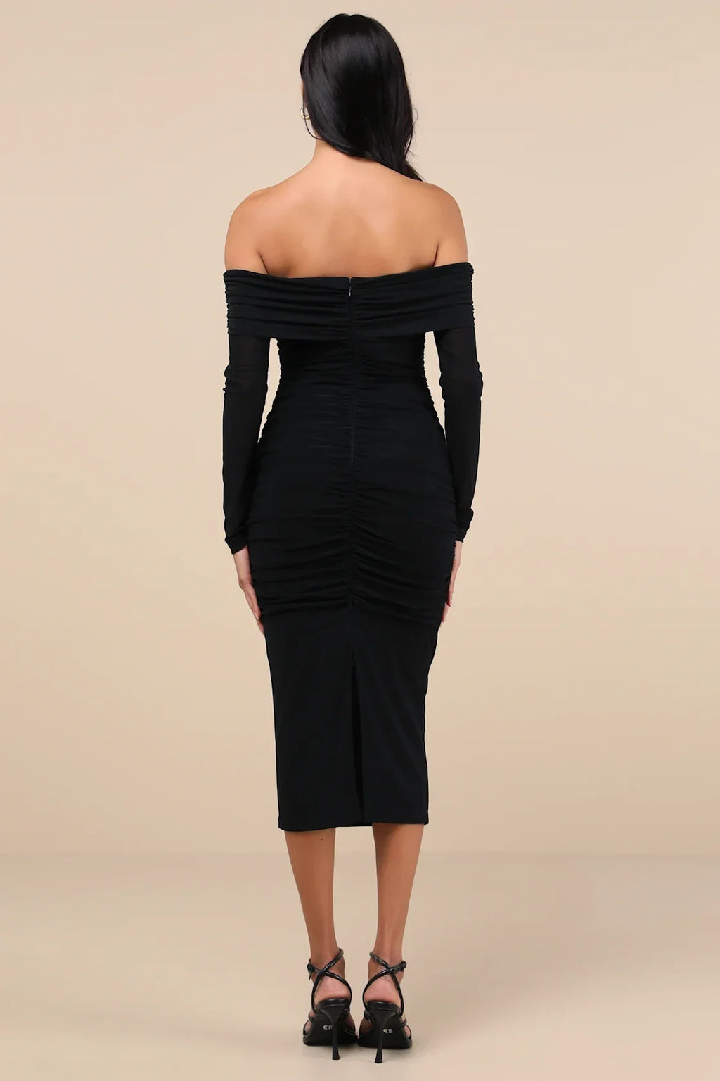 Valda Aqua Blue Mesh Ruched Off-the-Shoulder Midi Dress