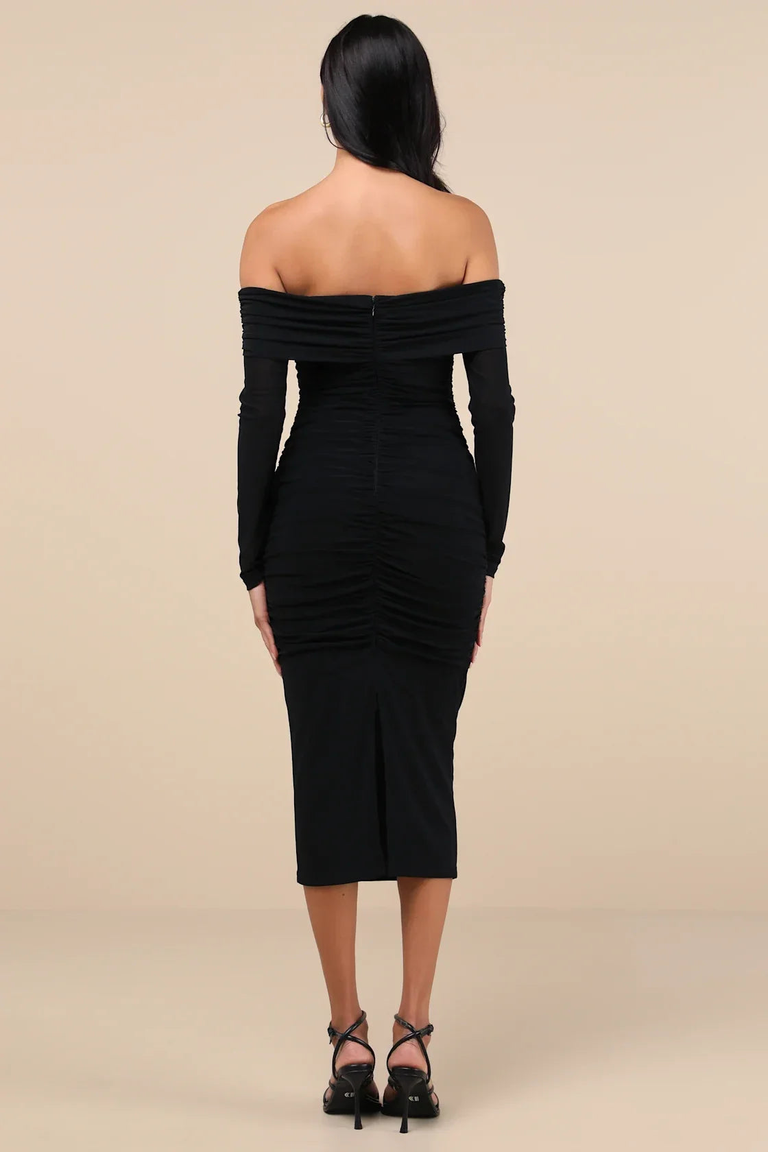 Valda Aqua Blue Mesh Ruched Off-the-Shoulder Midi Dress