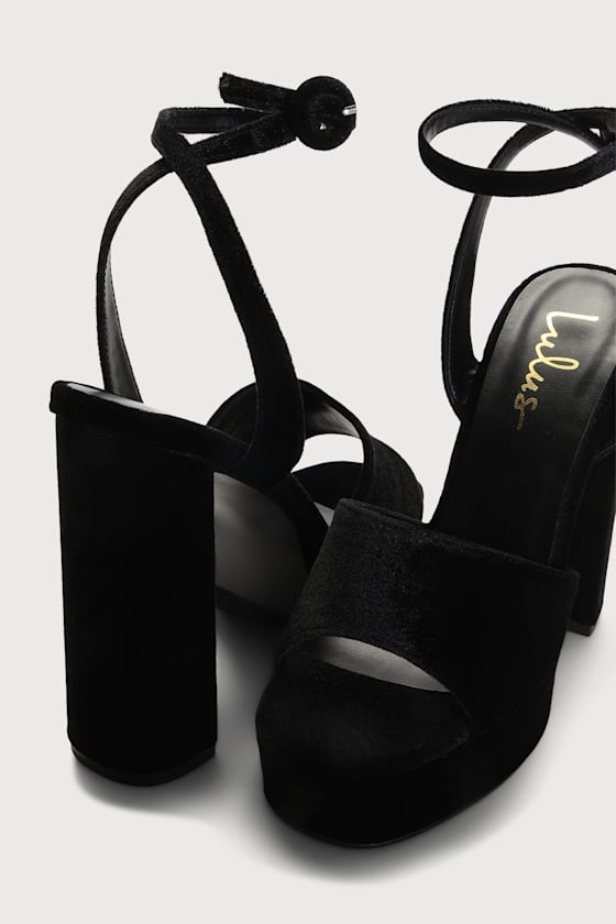 Gorgyy Black Velvet Platform High Heel Sandals