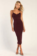 Sophisticated Soiree Plum Purple Bustier Midi Bodycon Dress
