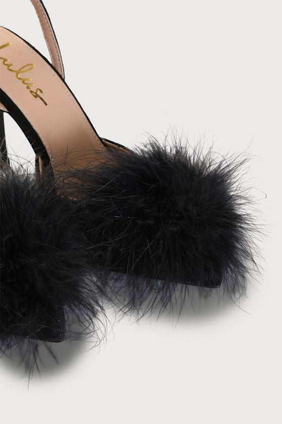 Brodyy Black Feather Pointed-Toe Ankle Strap Pumps