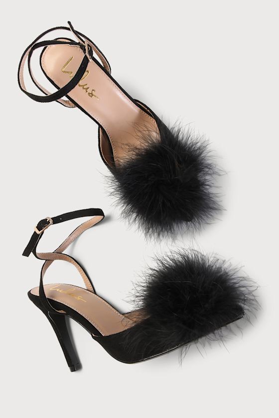 Brodyy Black Feather Pointed-Toe Ankle Strap Pumps