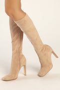 Loriah Light Nude Suede Square Toe Knee High Boots