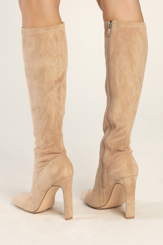 Loriah Light Nude Suede Square Toe Knee High Boots