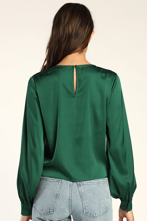Feeling Excellent Emerald Green Satin Long Sleeve Top