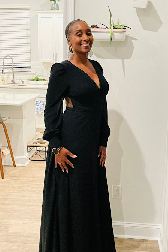 Talk About Divine Black Long Sleeve Backless Maxi Dress