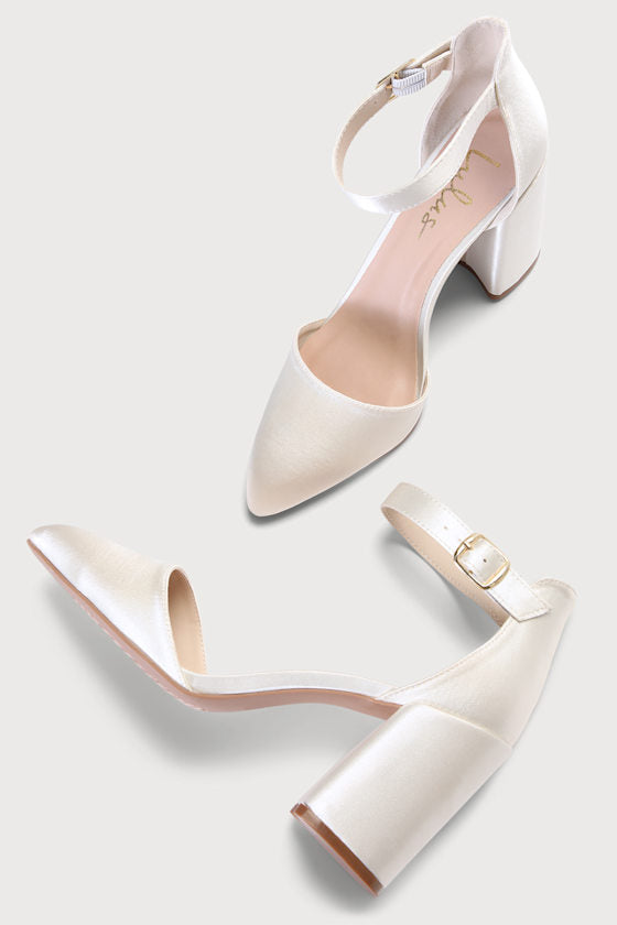 Ellarose Ivory Satin Ankle Strap Heels