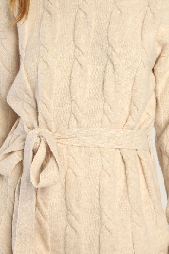 Warmed Up To You Cream Cable Knit Mock Neck Sweater Dress