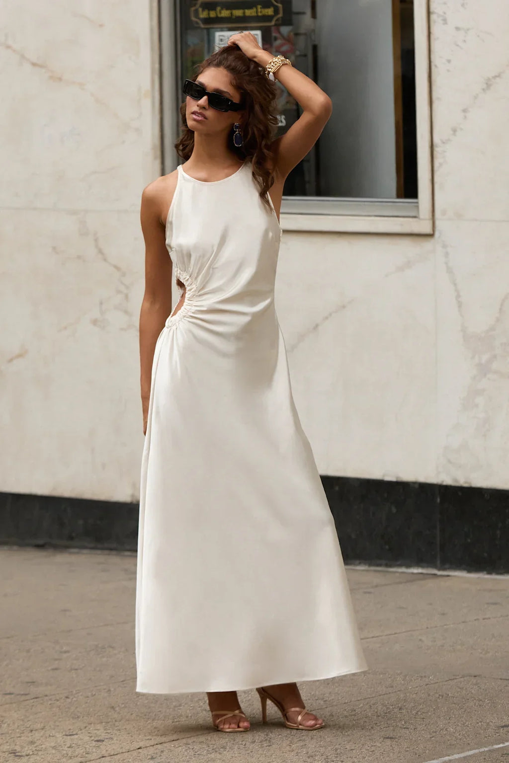 Cherita Periwinkle Blue Satin Cutout Maxi Dress