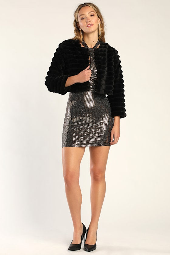 Live for Luxe Black Cropped Faux Fur Jacket