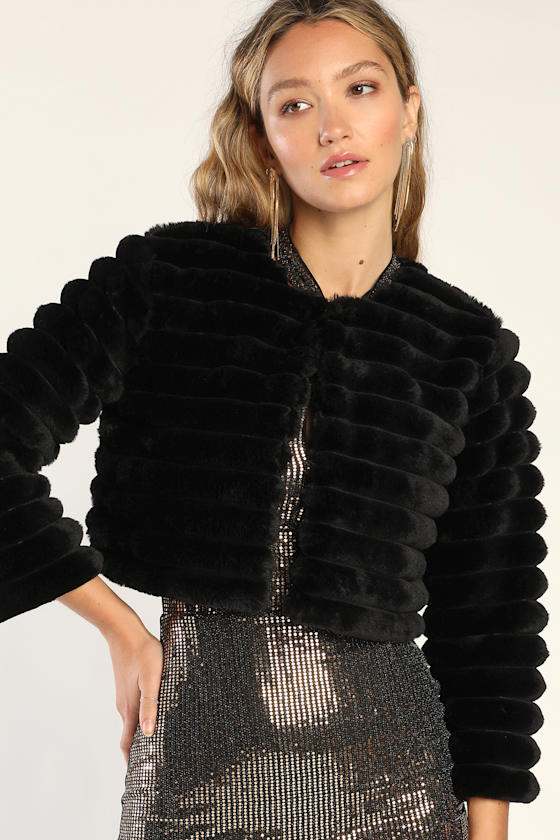 Live for Luxe Black Cropped Faux Fur Jacket