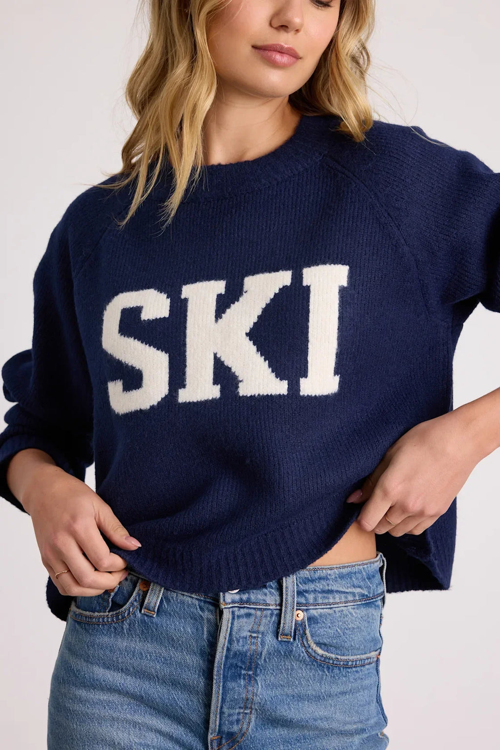 Ninon Navy Blue Graphic Pullover Sweater