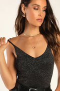Sparkling Spectacle Black and Gold Sparkly Sleeveless Bodysuit