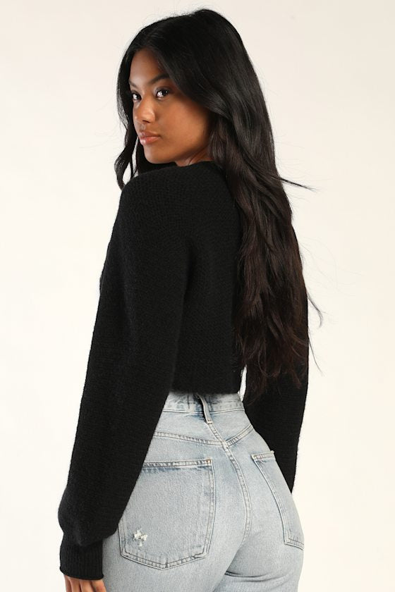 Warm Comfort Black Long Sleeve Open-Front Shrug Sweater