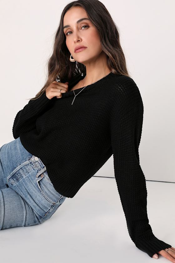 Campfire Cozy Black Cropped Sweater