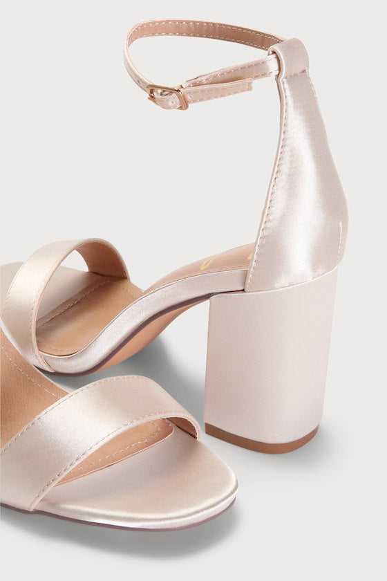 Arylee Champagne Satin Ankle Strap Heels